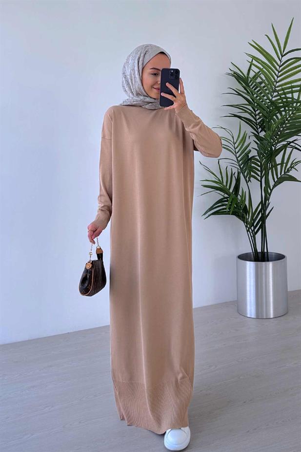 Merserize Elbise - Sütlü Kahve