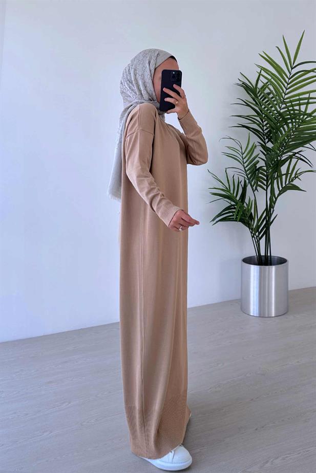 Merserize Elbise - Sütlü Kahve