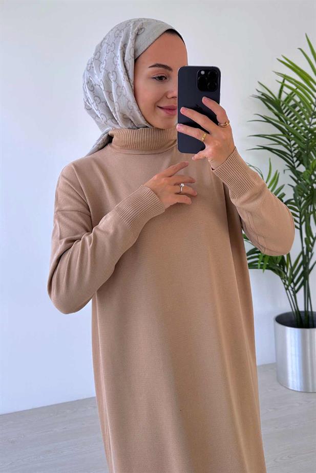 Merserize Elbise - Sütlü Kahve