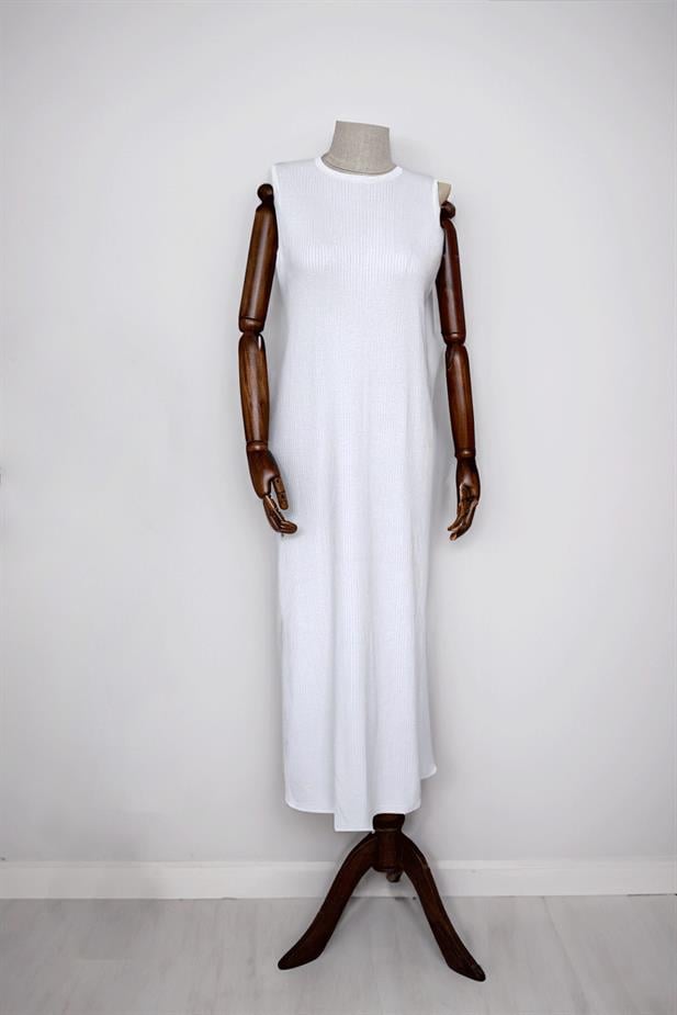 Merserize Kolsuz Elbise - Beyaz