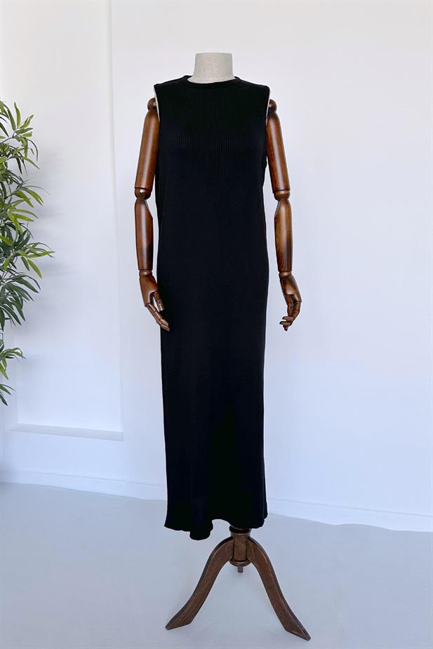 Merserize Kolsuz Elbise - Siyah