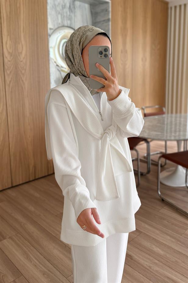 Omuz Atkılı 3lü Takım - Beyaz