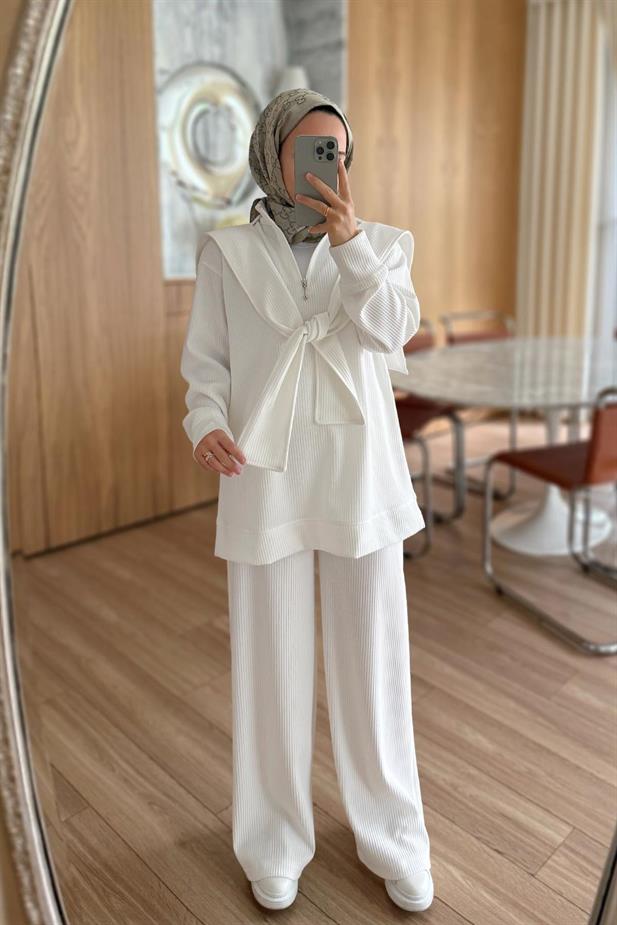 Omuz Atkılı 3lü Takım - Beyaz