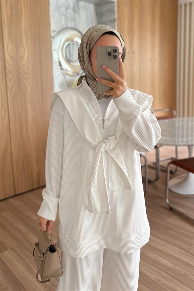 Omuz Atkılı 3lü Takım - Beyaz