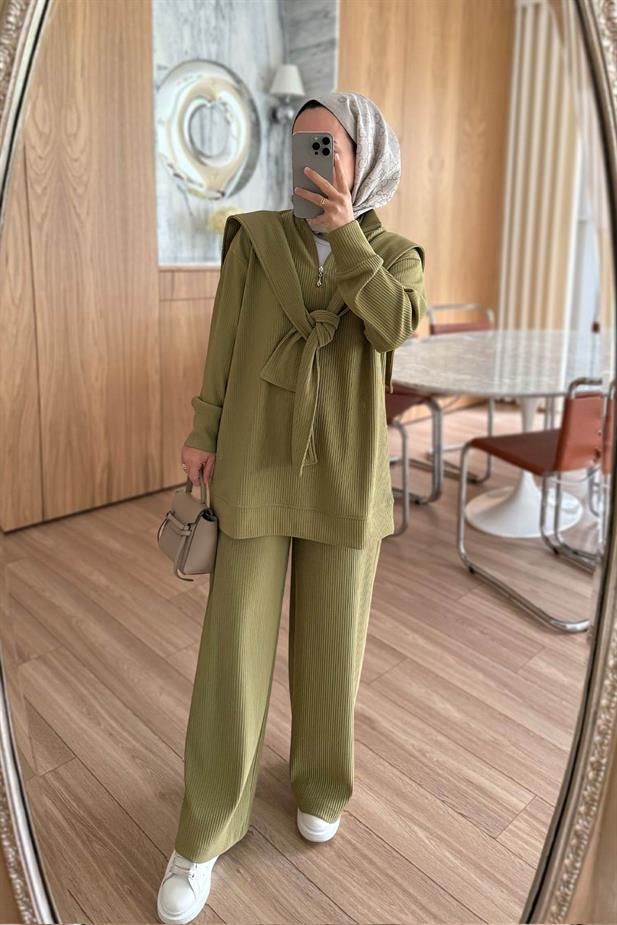 Omuz Atkılı 3lü Takım - Yağ Yeşili