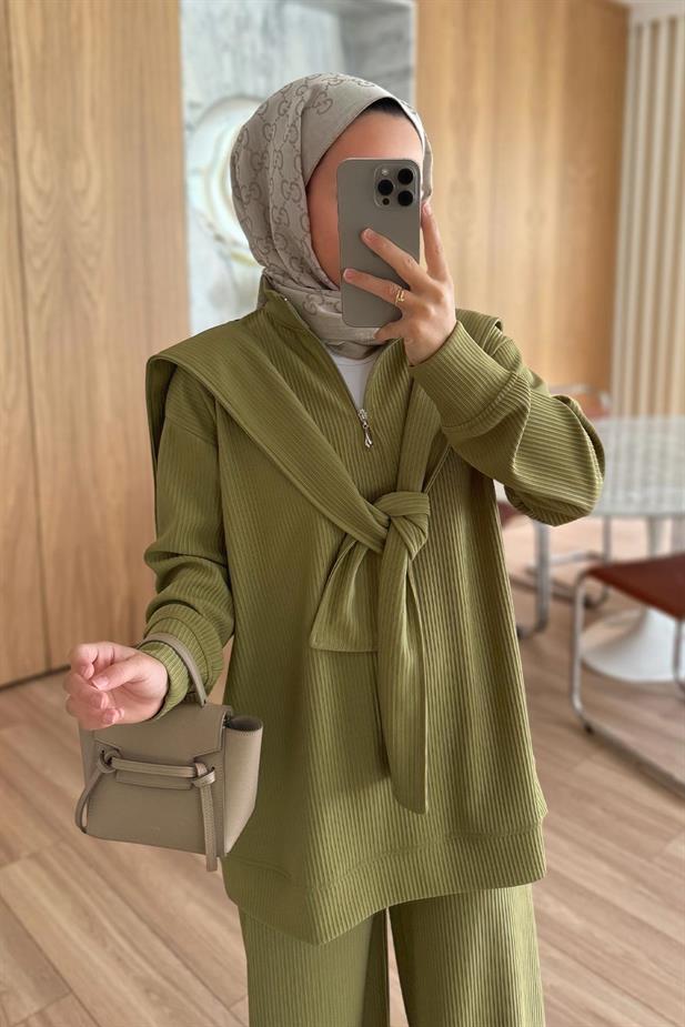 Omuz Atkılı 3lü Takım - Yağ Yeşili