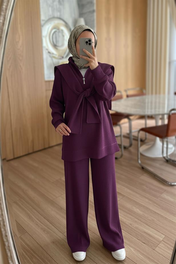 Omuz Atkılı 3lü Takım - Mürdüm