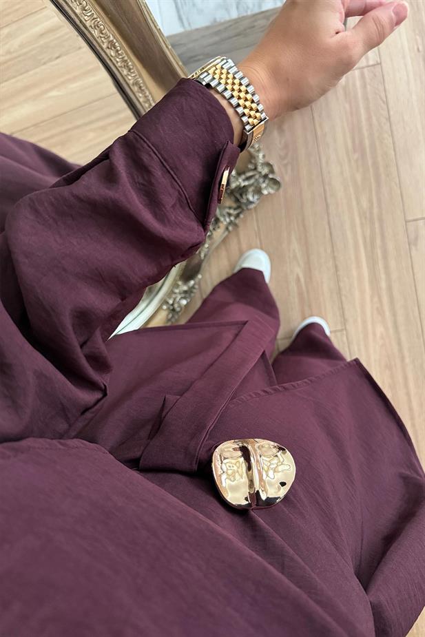 Omuz Düğmeli Trenç Takım - Bordo