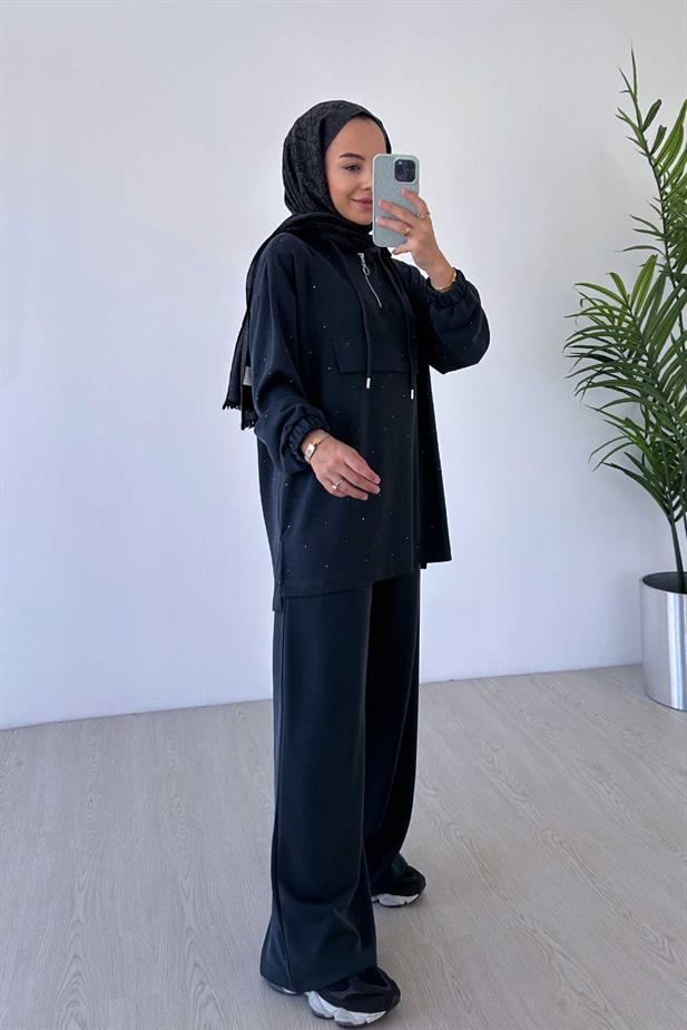 Önü Taşlı Oysh Kumaş İkili Takım - Antrasit