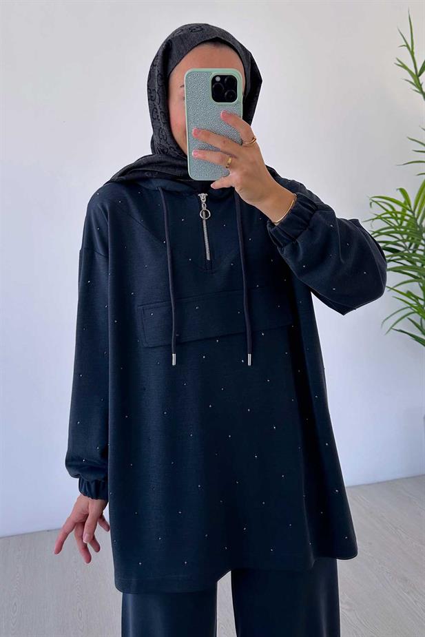 Önü Taşlı Oysh Kumaş İkili Takım - Antrasit