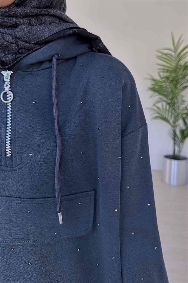 Önü Taşlı Oysh Kumaş İkili Takım - Antrasit