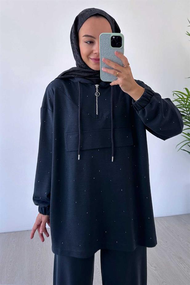 Önü Taşlı Oysh Kumaş İkili Takım - Antrasit