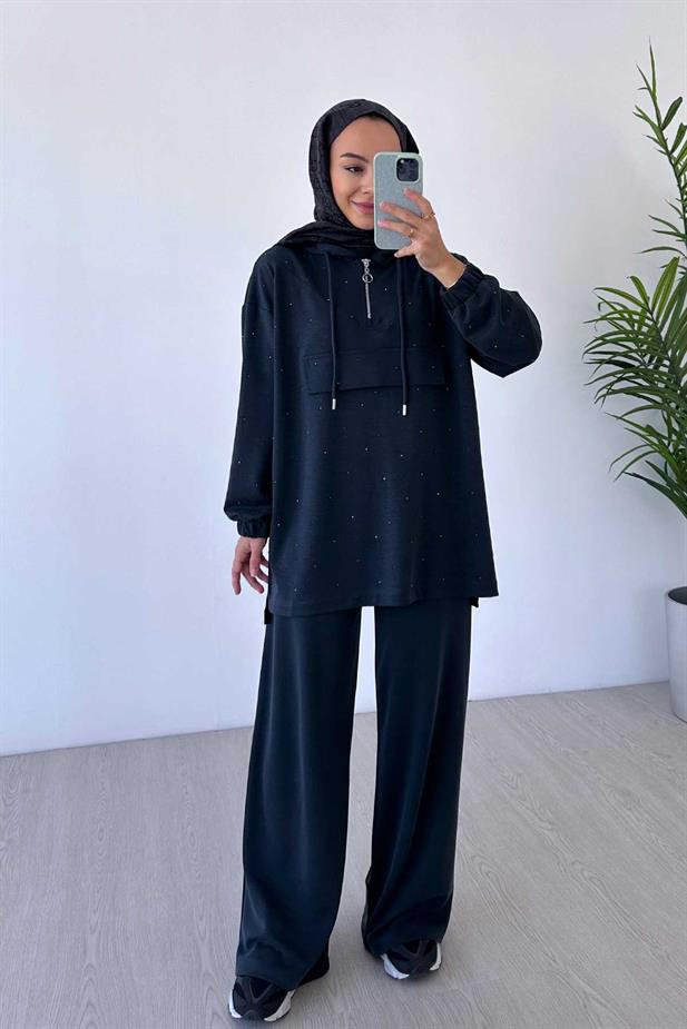 Önü Taşlı Oysh Kumaş İkili Takım - Antrasit