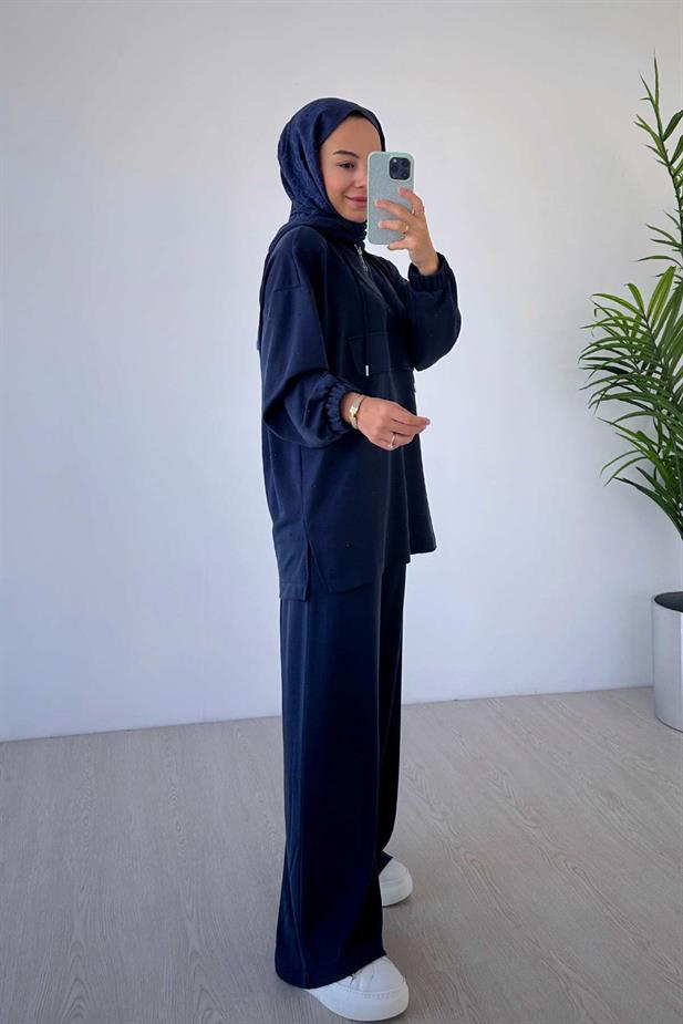 Önü Taşlı Oysh Kumaş İkili Takım - Lacivert