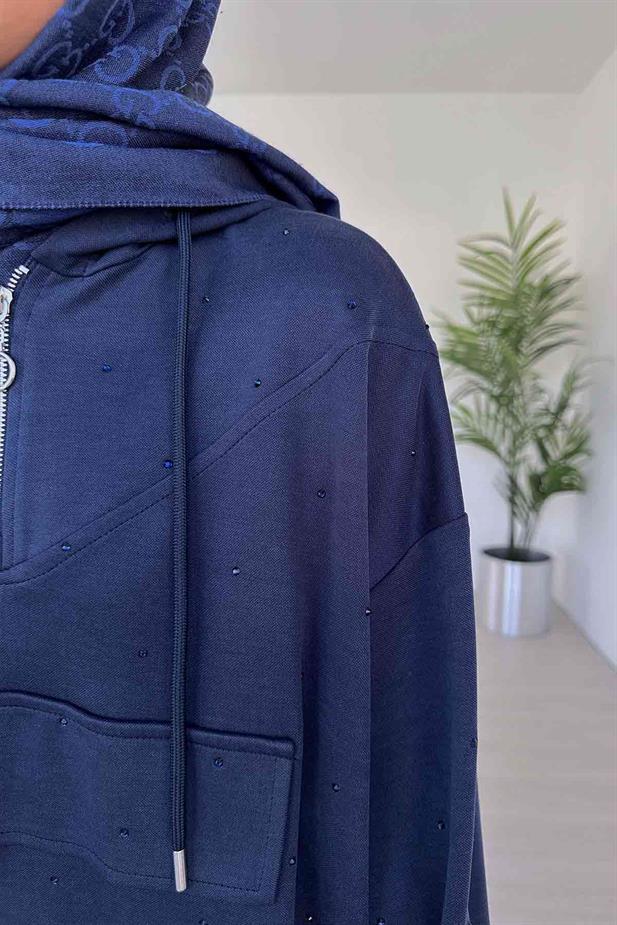 Önü Taşlı Oysh Kumaş İkili Takım - Lacivert