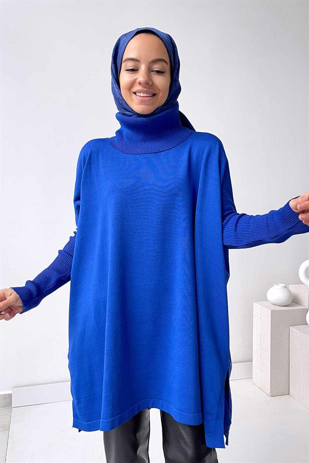 Oversize Merserize Tunik - Saks Mavi