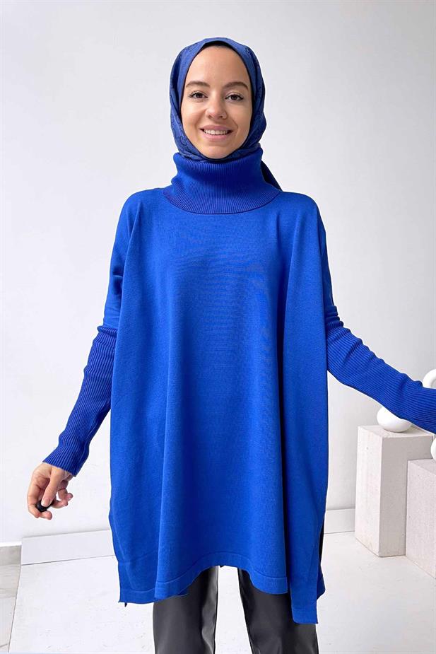 Oversize Merserize Tunik - Saks Mavi