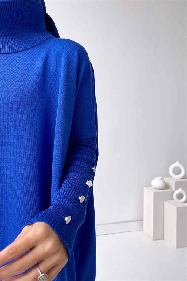 Oversize Merserize Tunik - Saks Mavi