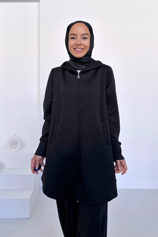 Paça Detaylı Scuba Takım - Siyah