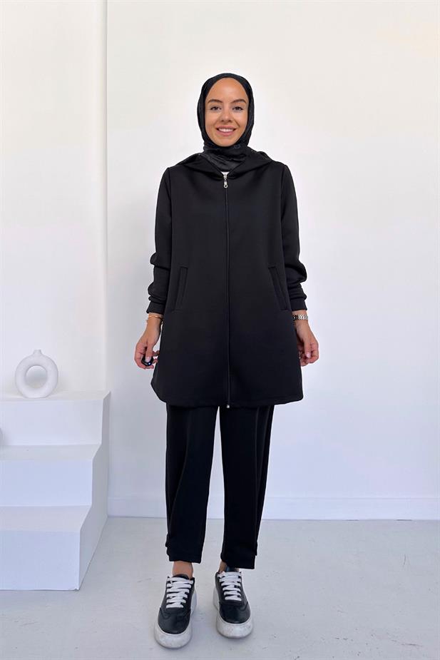 Paça Detaylı Scuba Takım - Siyah