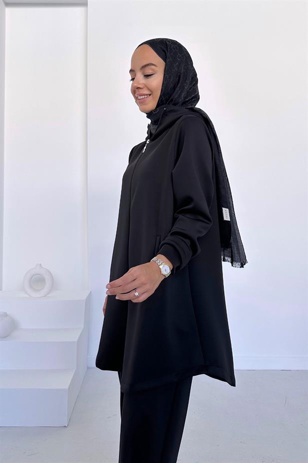 Paça Detaylı Scuba Takım - Siyah