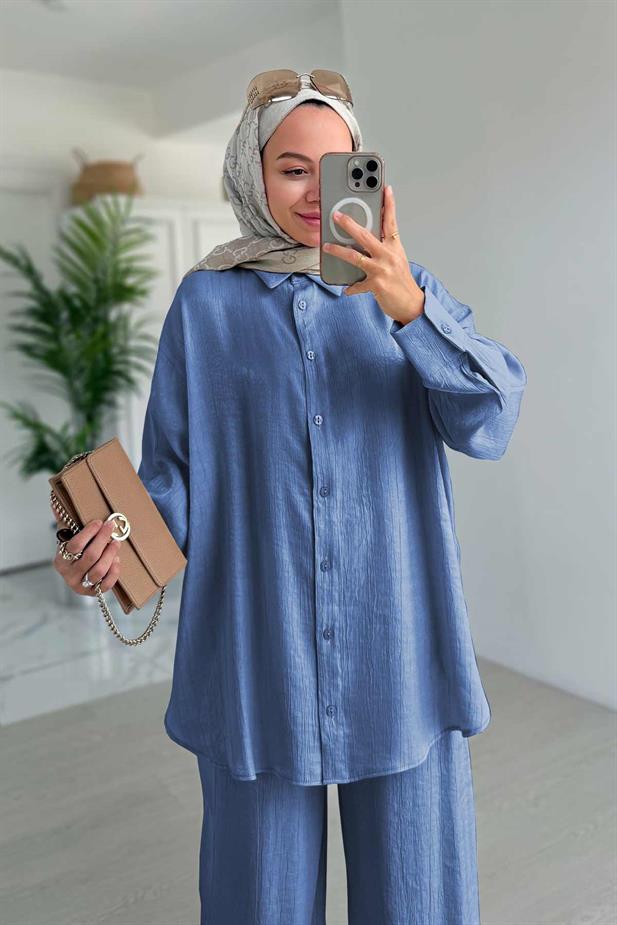 Parlak Dokulu Bol Kesim İkili Takım - Mavi