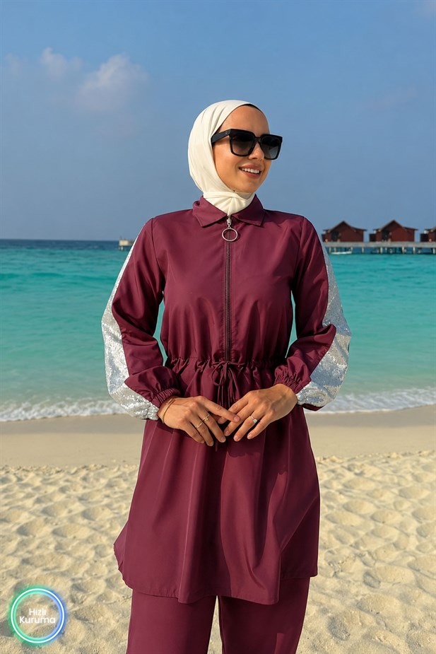 Payet Detay Tesettür Mayo - Bordo