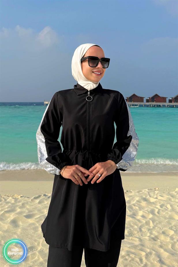 Payet Detay Tesettür Mayo - Siyah