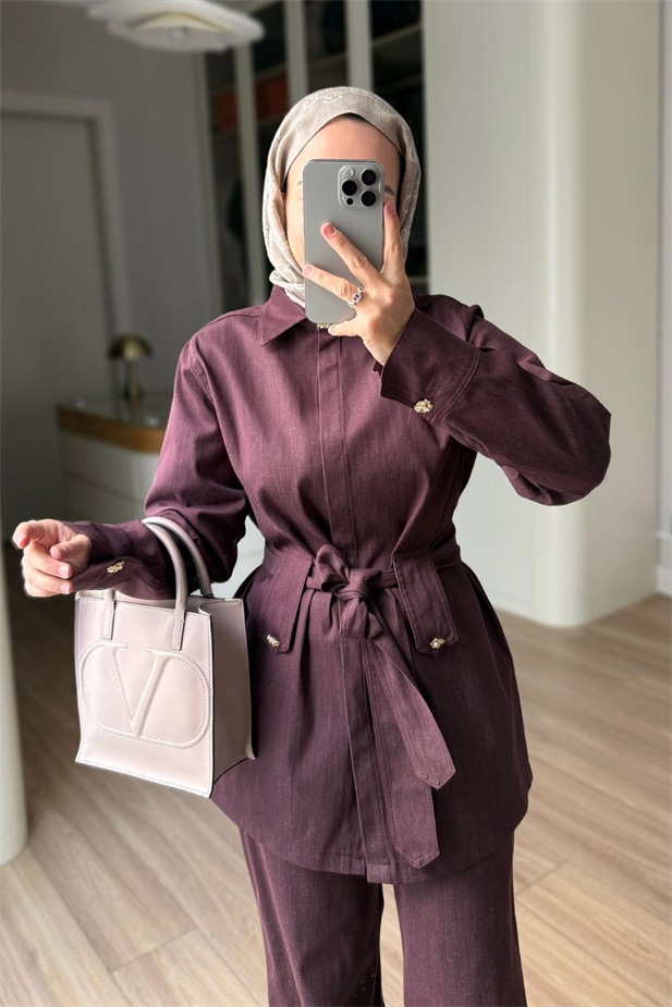 Pelerinli Kot Takım - Bordo