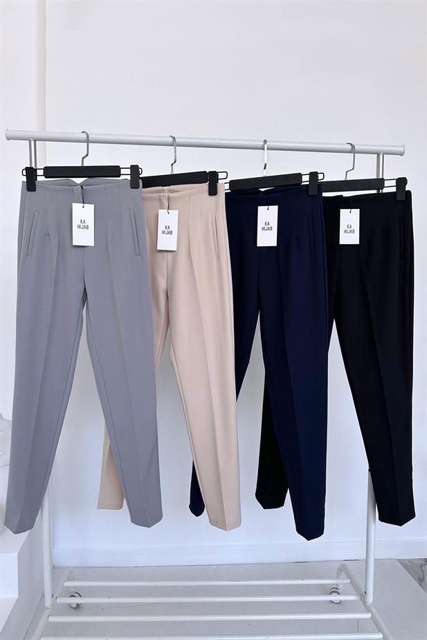 Pens Detay Likralı Pantolon - Gri