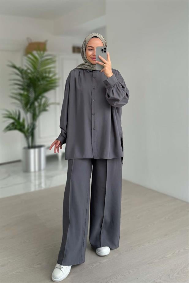 Pile Detaylı İkili Takım - Antrasit