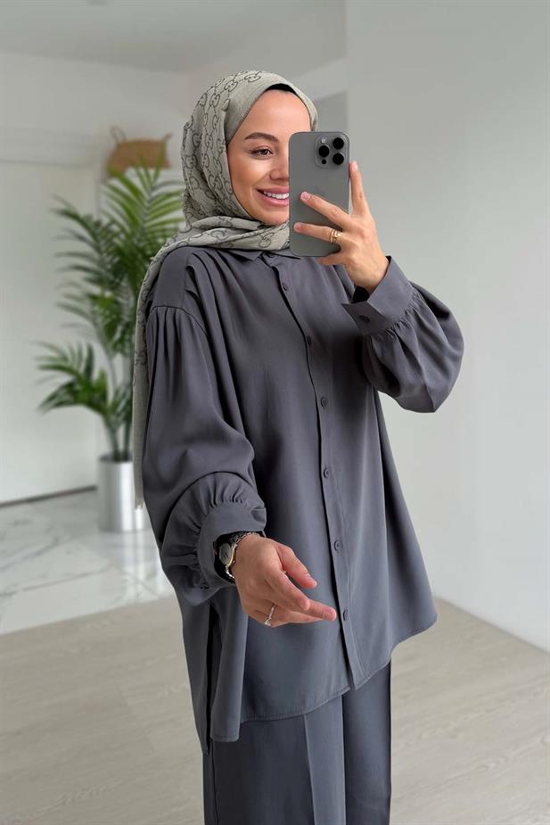 Pile Detaylı İkili Takım - Antrasit