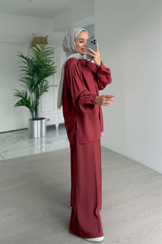 Pile Detaylı İkili Takım - Kiremit