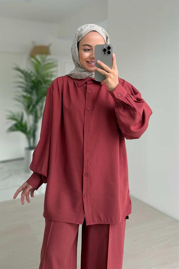 Pile Detaylı İkili Takım - Kiremit