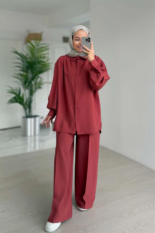 Pile Detaylı İkili Takım - Kiremit