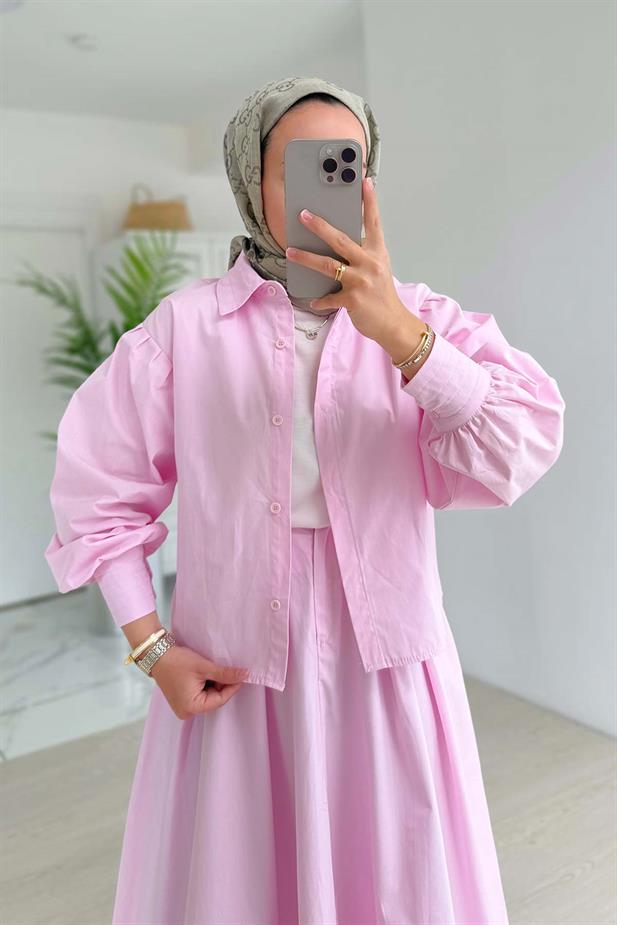 Poplin Etek Takım - Pembe