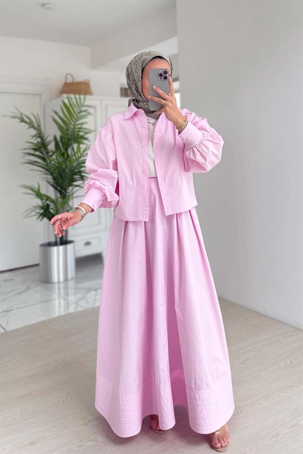 Poplin Etek Takım - Pembe