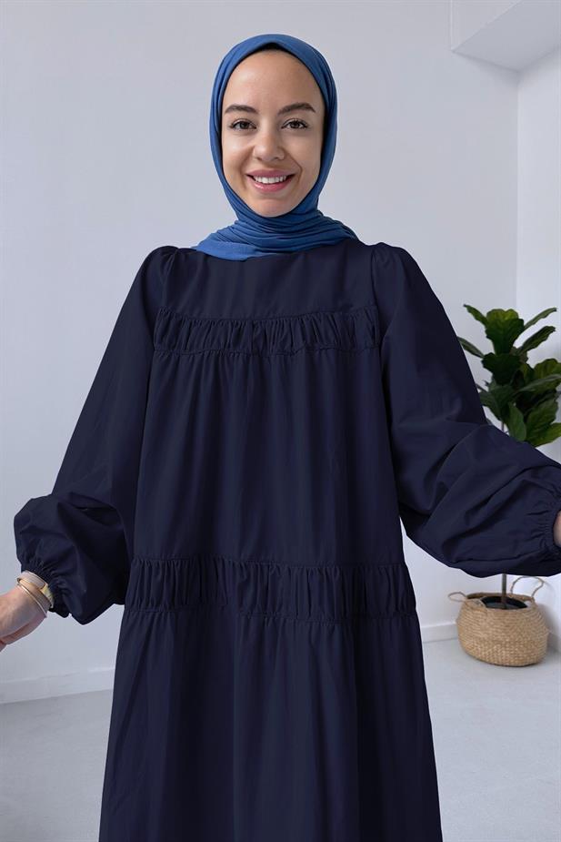 Poplin Rahat Elbise - Lacivert