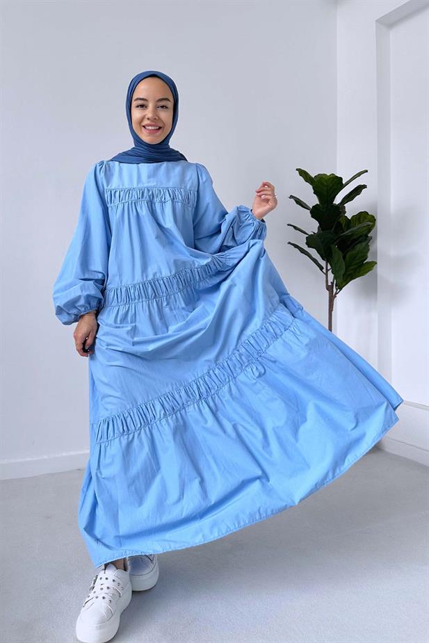 Poplin Rahat Elbise - Mavi