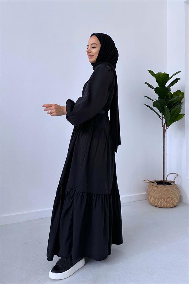 Poplin Rahat Elbise - Siyah