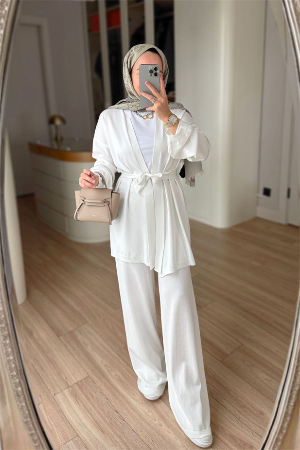 Premium Hırkalı Rayon Takım - Beyaz