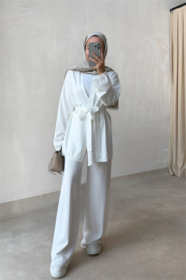 Premium Hırkalı Rayon Takım - Beyaz