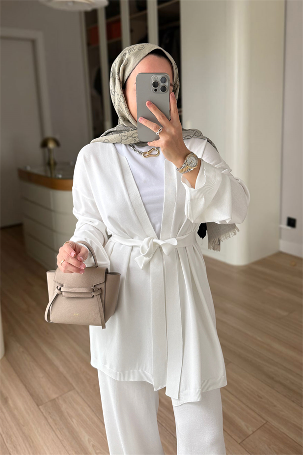 Premium Hırkalı Rayon Takım - Beyaz