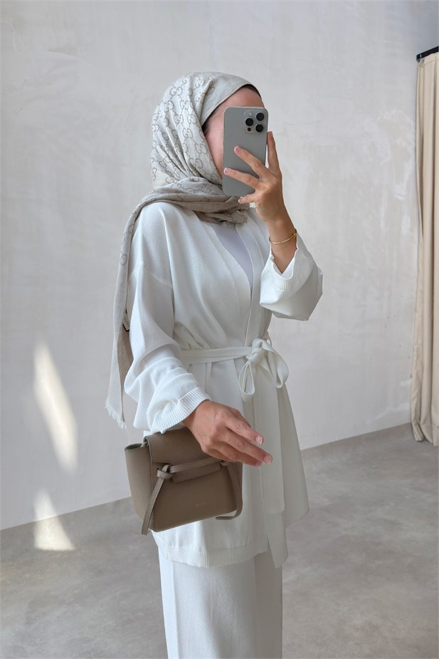 Premium Hırkalı Rayon Takım - Beyaz