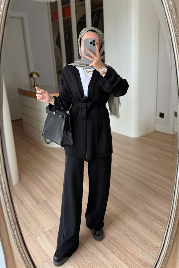 Premium Hırkalı Rayon Takım - Siyah