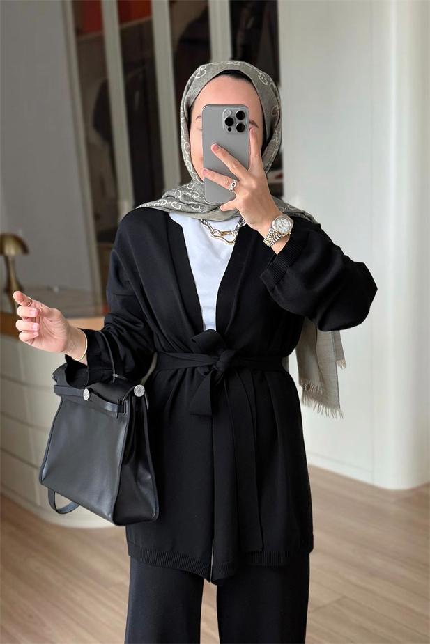 Premium Hırkalı Rayon Takım - Siyah