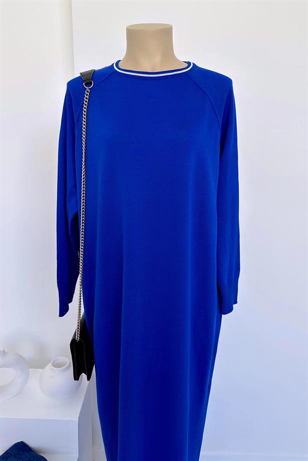 Reglan Merserize Elbise - Saks Mavi