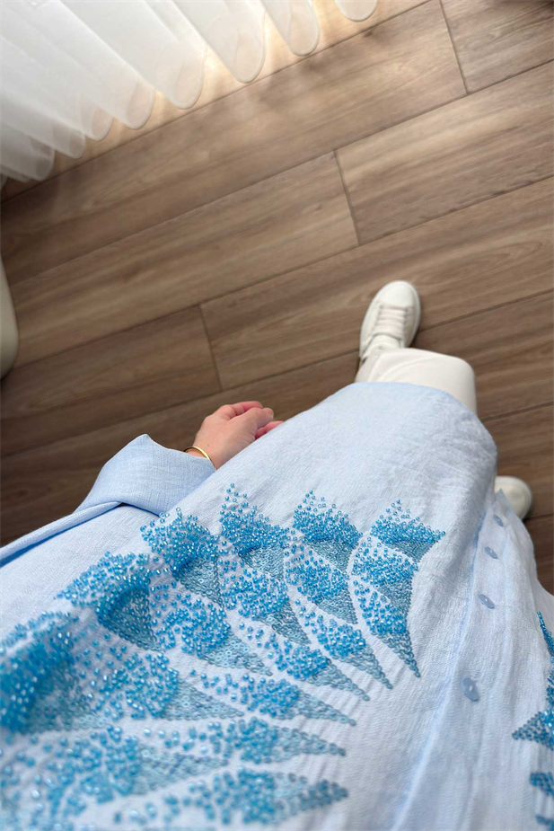 Rose Boncuk İşlemeli Gömlek - Mavi