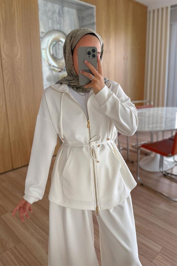 Şalvar Pantolonlu Modal Takım - Beyaz