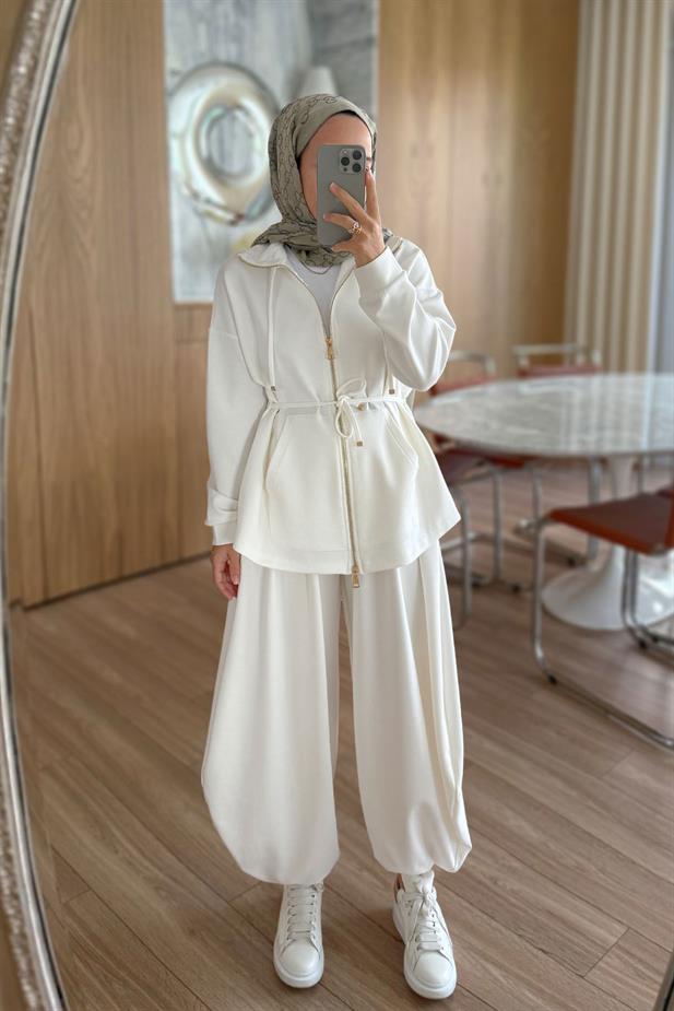 Şalvar Pantolonlu Modal Takım - Beyaz